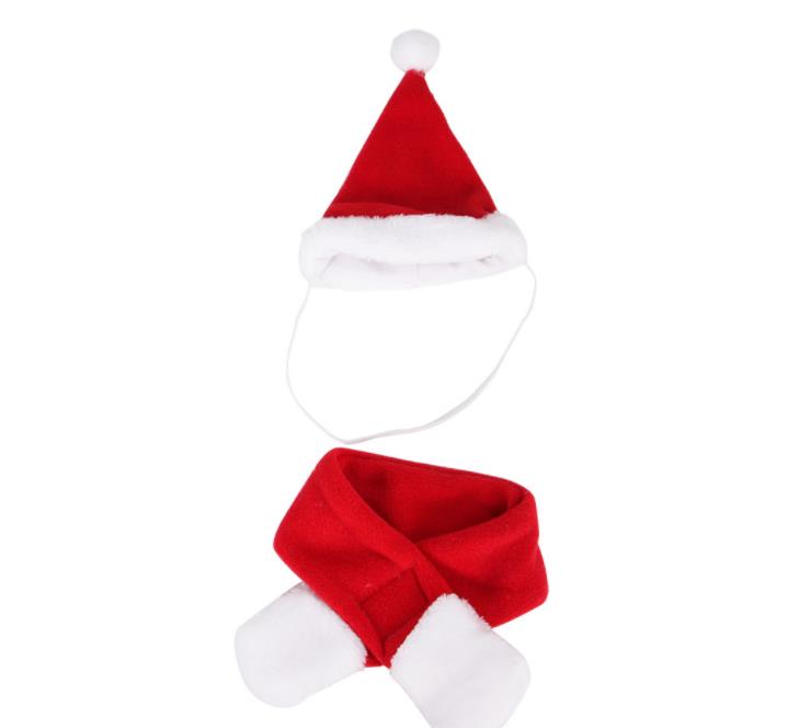 Merry Christmas Cute Dog Apparel Small Plush Santa Hat Scarf Clothes Xmas Decoration Puppy Kitten Cat Cap Happy New Year Gift Pet Supplies Accessories SN5009