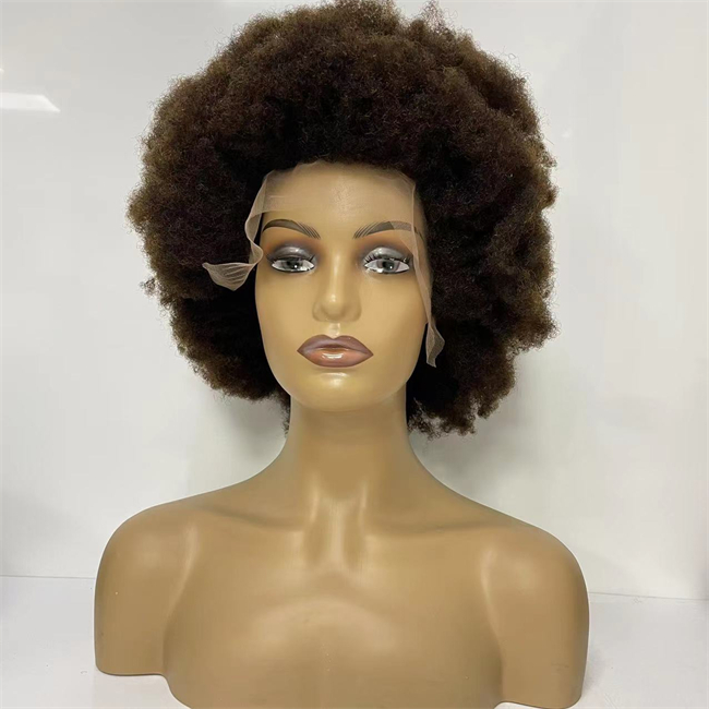 4mm Afro Brezilyalı Bakire Remy İnsan Saç Parçaları Kahverengi Renk 4# FishNet Mesh Entegrasyonu Siyah kadın için tam kapak peruk