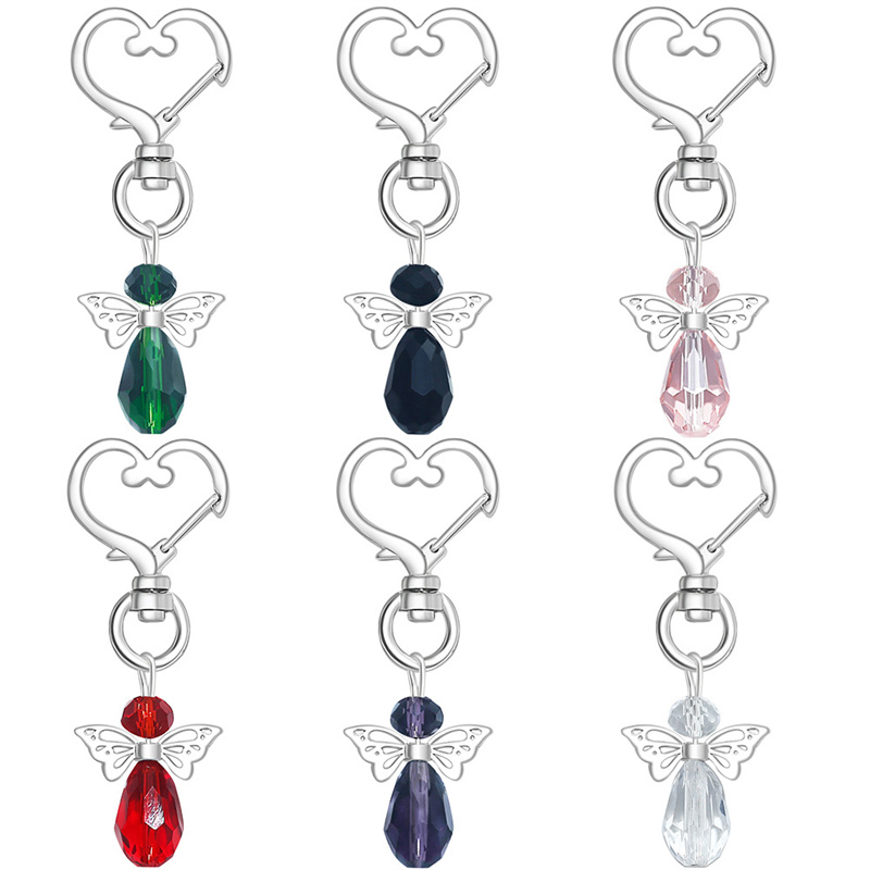 Porte-clés ailes d'ange en cristal, pendentifs de fête de mariage, cadeau de saint-valentin, ensemble d'ornements de baptême de Communion pour bébé