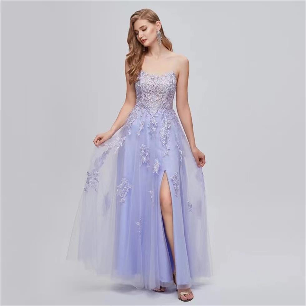 Robe de soirée sans manches en dentelle avec appliques en dentelle pour femme 361031