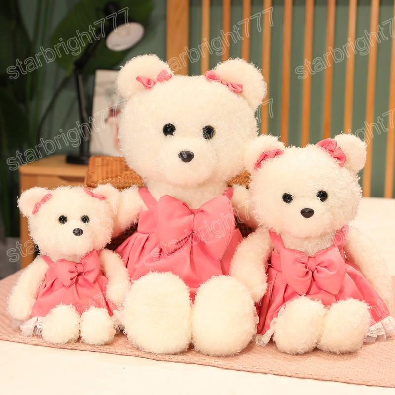 35/45 cm Kawaii peluche cheveux bouclés ours en peluche jouets mignon ours avec nœud jarretelle robe oreiller peluche doux poupées filles cadeaux