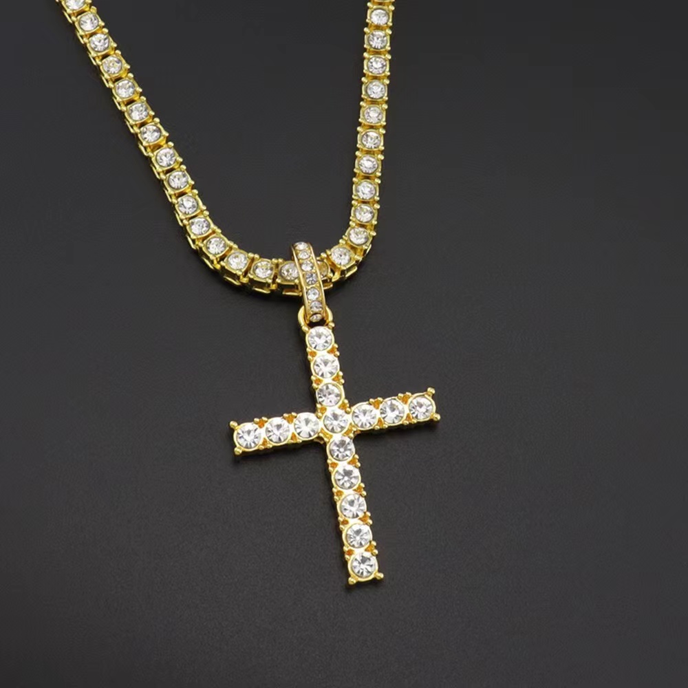 Designers necklaces cuban link gold chain chains Cross Necklace With 4mm Zircon Tennis Chain Iced Out Bling