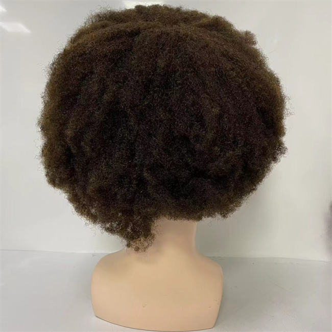4 mm Afro Braziliaanse maagdelijke Remy Human Hair Peckes Brown Color 4# Fishnet Mesh Integration Full Cap Wig for Black Woman