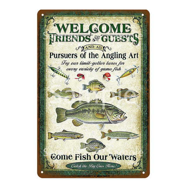 Méfiez-vous de l'attaque poisson métal peinture pêche affiche Vintage plaque métallique pour Plaque murale Bar Art décor à la maison Cuadros 20cm x 30cm Woo