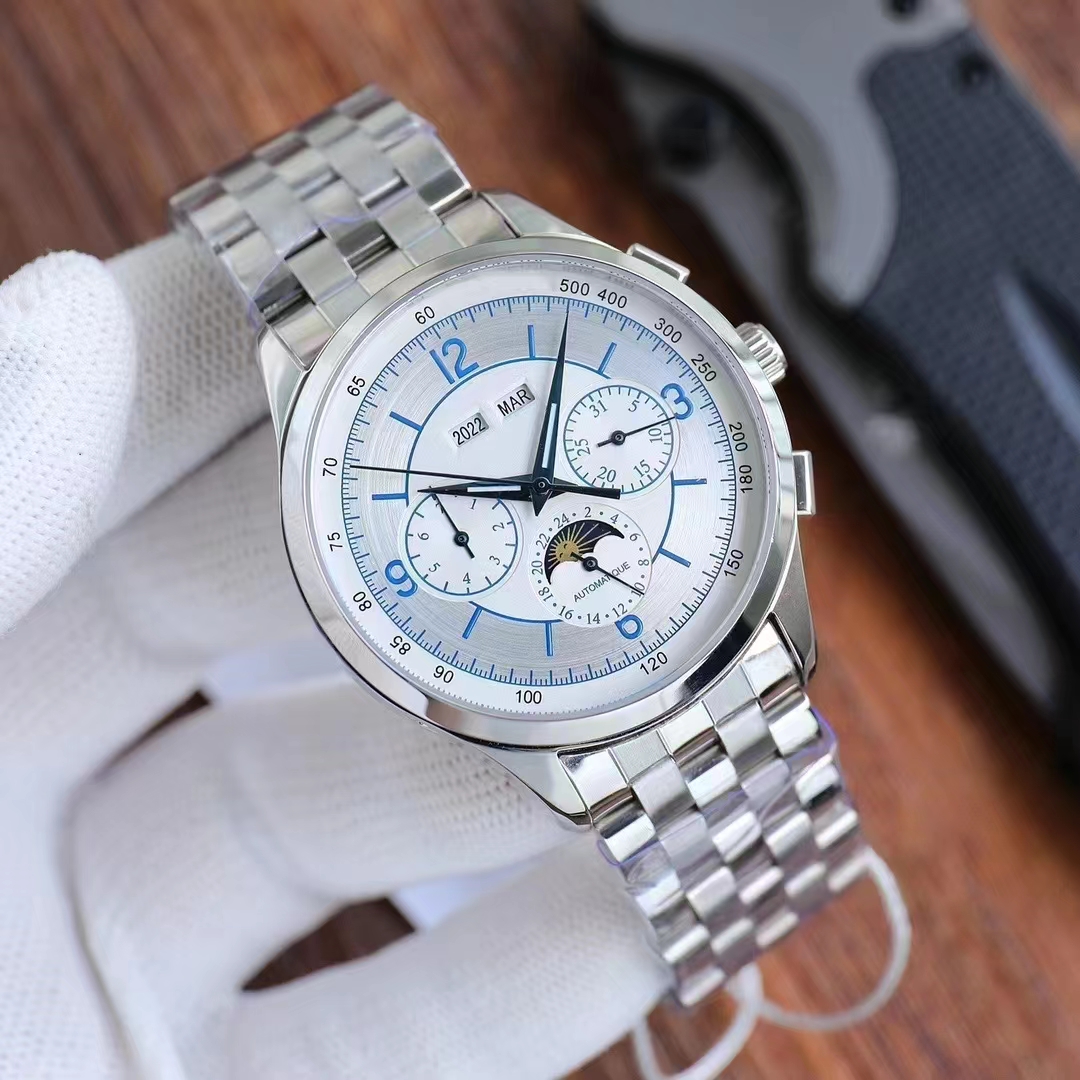 NIEUWE MECHANISCHE WERCHT VAN HIMENT 40 MM SILVERKAAR 759 SUPER VEILING UPGRADE VERSION VOLLEDIGE AUTOFATISCHE KAKKANDAAR Multifunctionele timer Delicate Elegant Luxury Watch