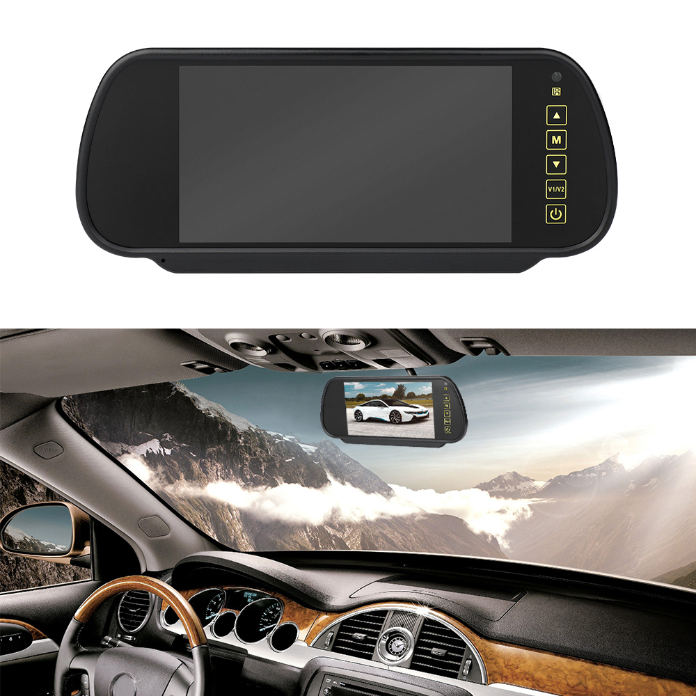 Monitor de vídeo de tela LCD de 7 polegadas TFT Sistema de estacionamento reverso Espelhos retrovisor Visão noturna Câmera traseira opcional