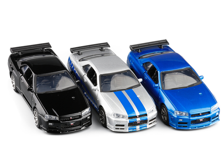 Diecast Model High Simulation 1 36 Nissan GTR R34 Skyline Ares Diecasts Pojazdy zabawkowe Metalowe Fast and Furious Car Kids Toys 221026