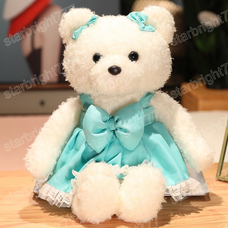 35/45 cm Kawaii peluche cheveux bouclés ours en peluche jouets mignon ours avec nœud jarretelle robe oreiller peluche doux poupées filles cadeaux