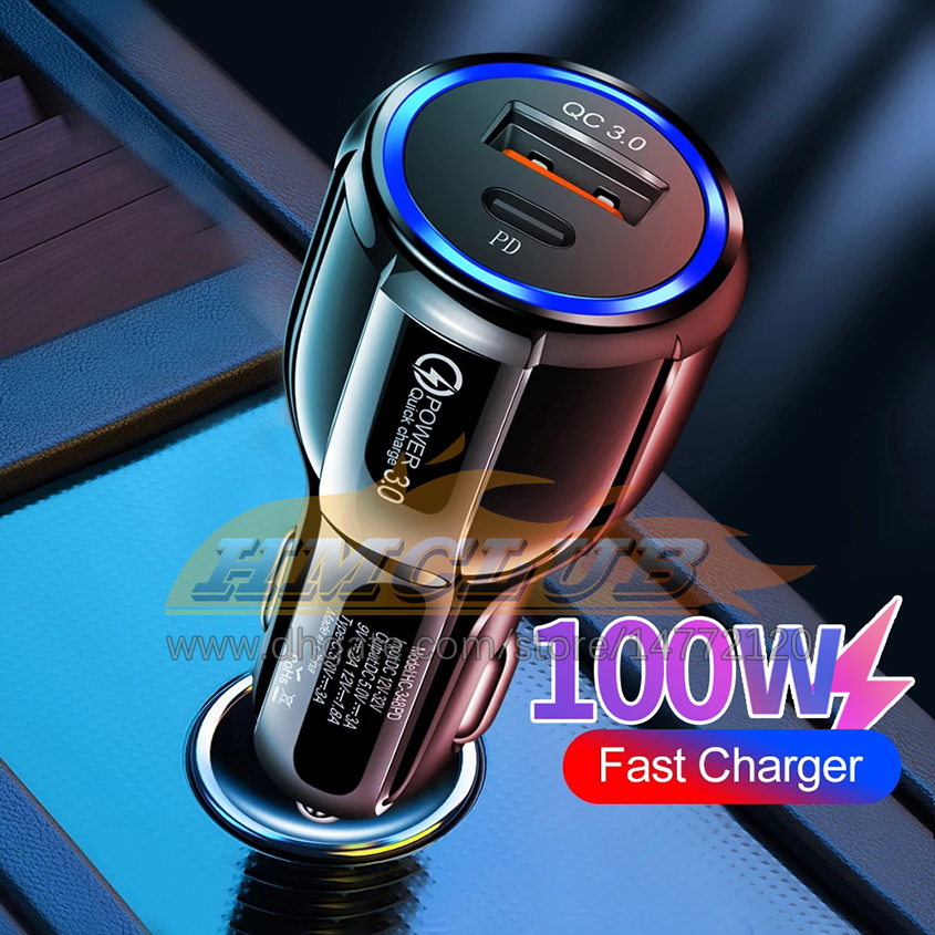 CC150 USB Car Charger 3A 100W Type C PD QC Fast Charging Phone Adapter For iPhone 13 12 11 Pro Max 8 Xiaomi Huawei Samsung S21 S20 S10