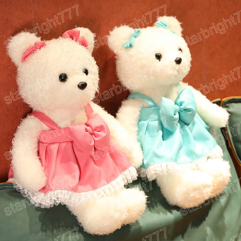 35/45 cm Kawaii peluche cheveux bouclés ours en peluche jouets mignon ours avec nœud jarretelle robe oreiller peluche doux poupées filles cadeaux