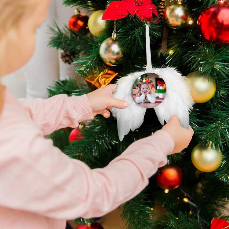 Transfert de chaleur Ange Ailes Décoration De Noël Plumes Pendentif Rond Et Coeur Double-couche DIY Arbre De Noël Étiquette Suspendue SN5011