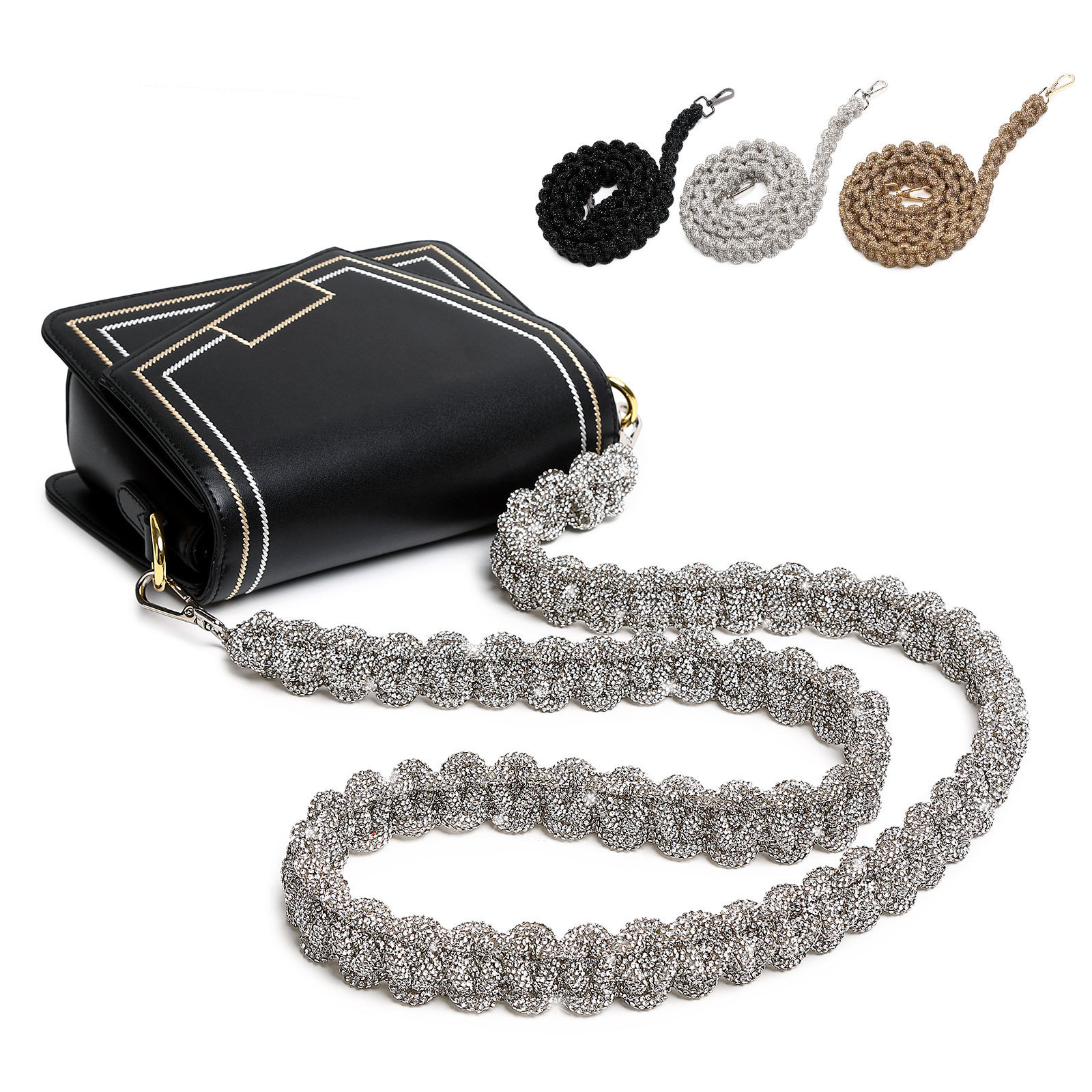 Väska Delar Tillbehör Rem Handgjorda kristallflätade handväska Handväska Crossbody Gitarr Kamera Armband Rhinestone För 221026