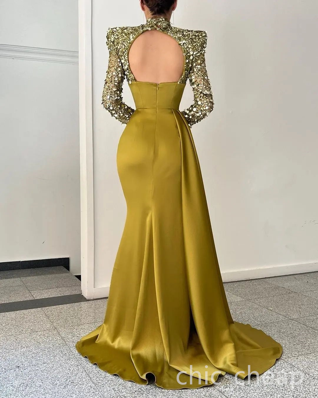 2022 Arabic Aso Ebi Mermaid Gold Prom Dresses Backless Sequined Lace Evening Formal Party Second Reception Birthday Engagement Bridesmaid Gowns Dress ZJ405