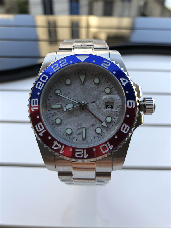 Relógio de cerâmica mecânico automático de luxo masculino 41mm todo em aço inoxidável relógio de natação com botão deslizante safira luminosa