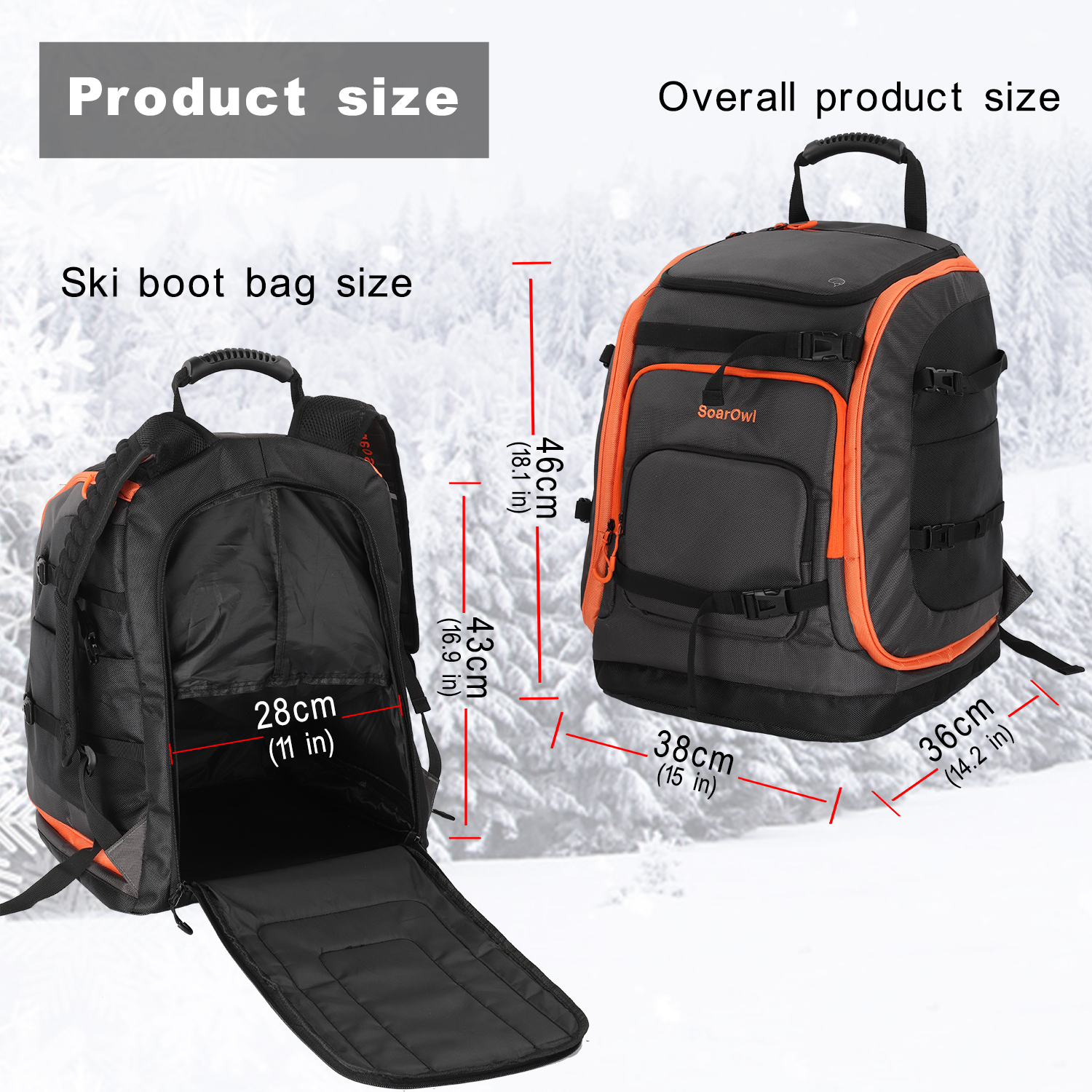 Ski Snowboard Bags SoarOwl 50L Large Capacity Backpack Storage Boots
