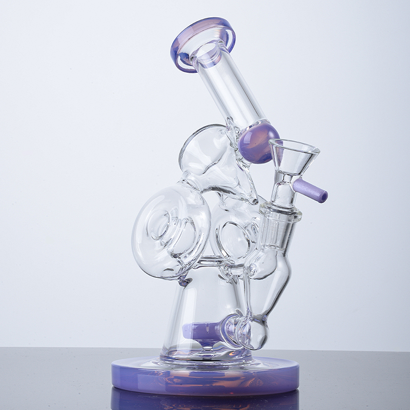 7 pouces petits narguilés double recycleur bangs en verre Purpel vert conduites d'eau capiteuses Sidecar plate-forme pétrolière tube plié beignet Perc Dab Rigs XL320