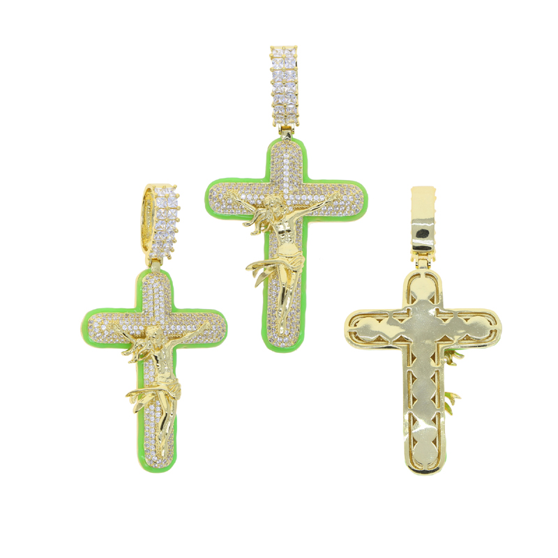 Hommes femmes Hip Hop jésus croix pendentif entièrement pavé 5A cubique zircone chaîne de Tennis glacé Bling collier HipHop bijoux mode