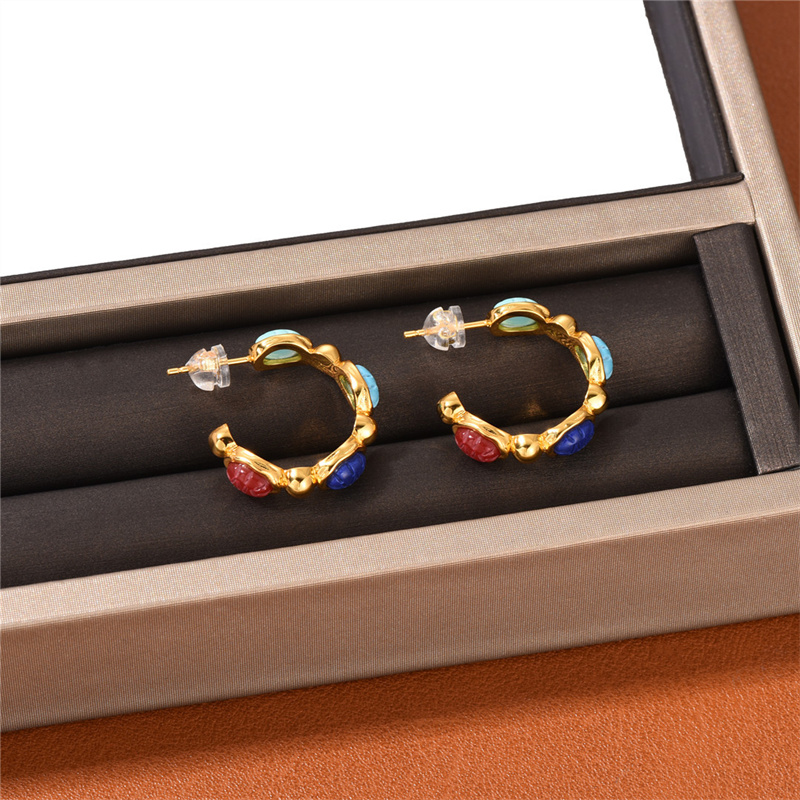 Mode Paris Stud Hand gesneden Scarab Desert Rainbow oorbellen vrouwen retro kleur steen straat klassieke sieraden accessoires