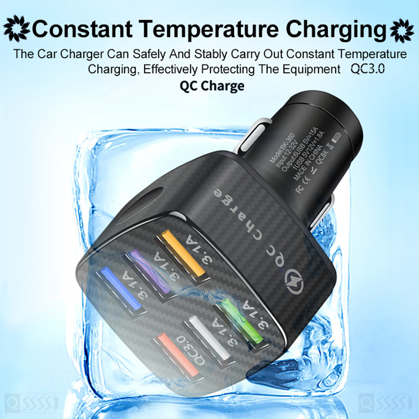 15A 6 portar USB Quick Car Charger för iPhone 13 12 11 Pro Max Mini Fast Charging Adapter för Xiaomi Samsung Tablet iPad