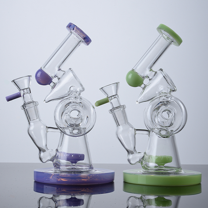 Percolateur de beignet fendu Double recycleur 7,8 pouces Sidecar 4 mm d'épaisseur 14 mm Bong en verre à joint femelle avec bol en verre XL-320