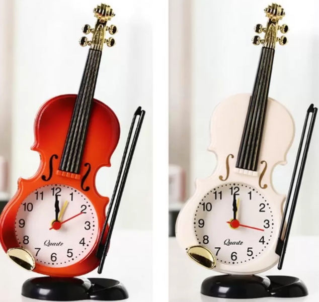 Simulation violin alarm clock creative instrument modeling Table Clocks living room ornaments desk clocks