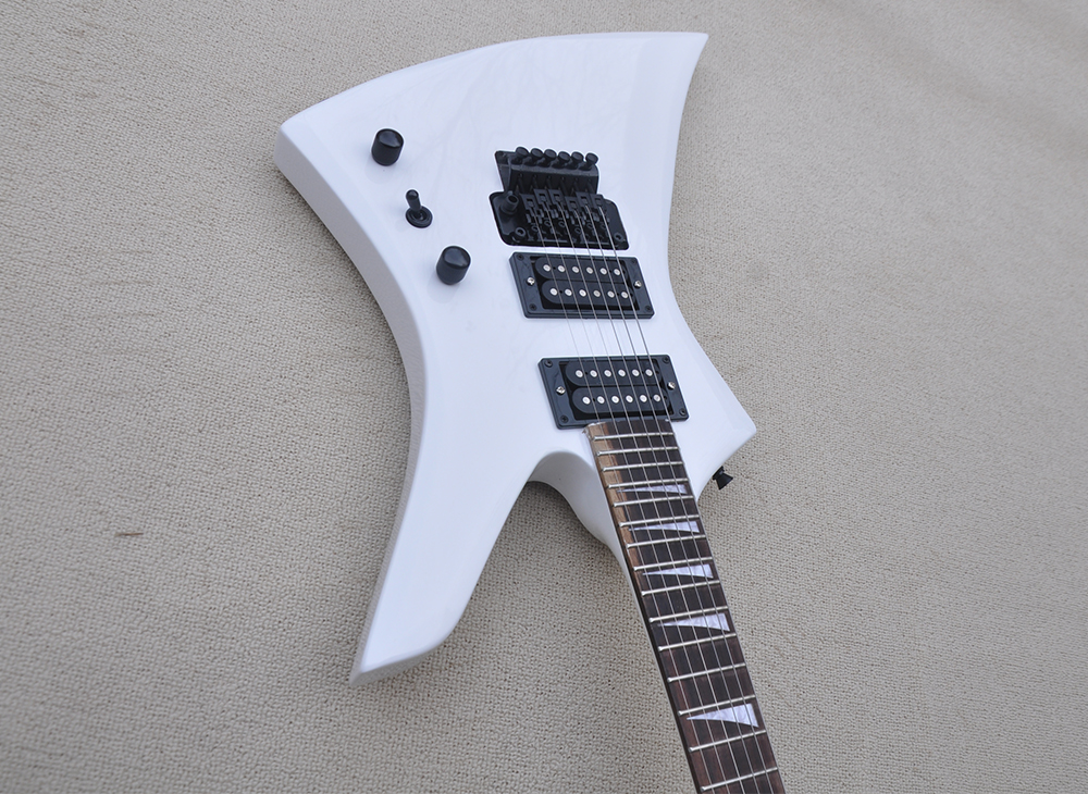 White 6 Strings Unusual Electric Guitar with Hubuckers Pickups Rosewood Fretboard