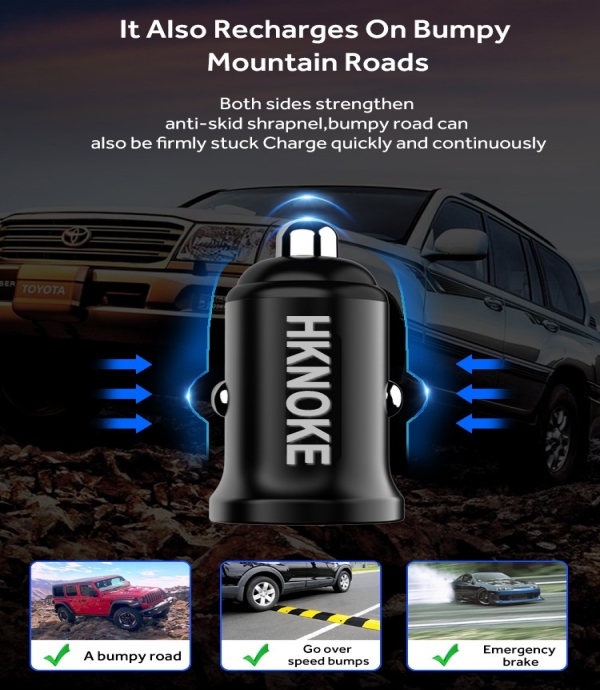 HKKOKE 6ft 2m Chargeur de c￢ble Cigarette Cigarette USB 4.8A Fast Socket Adapter Car Charger pour le t￩l￩phone mobile
