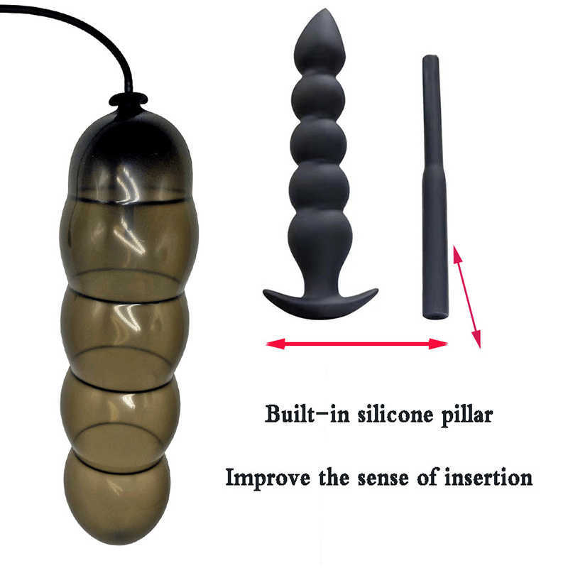 Beauty Items 5 Bead Inflatable Anal Plug With Metal Ball Built-in pillar Super Long Large Tube Expandable Big ButtPlug Gay Bdsm Toy