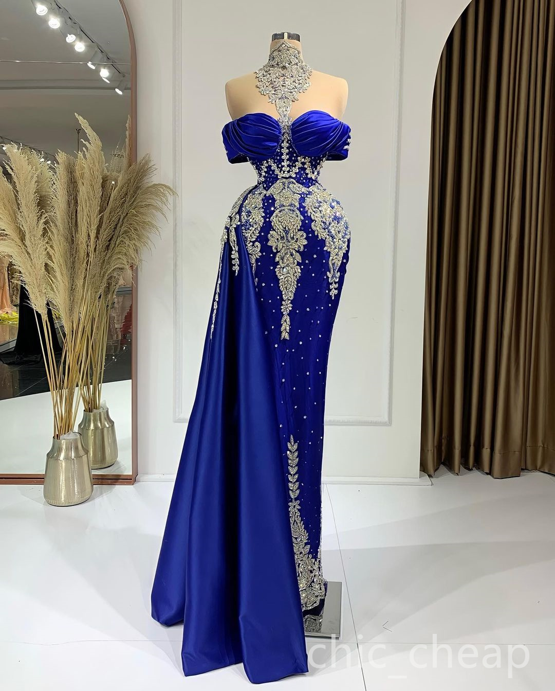 2022 Arabic Aso Ebi Sheath Luxurious Prom Dresses Lace Beaded Crystals Evening Formal Party Second Reception Birthday Engagement Gowns Dress ZJ212