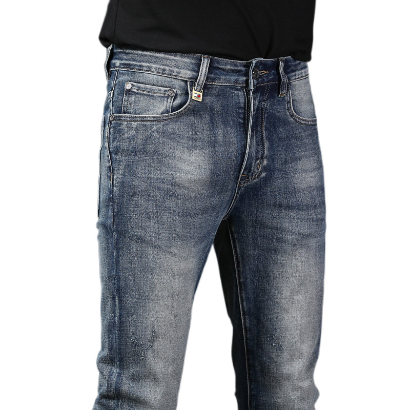 Novas calças jeans chino calças masculinas stretch outono inverno jeans justos calças de algodão lavadas em linha reta business casual cq8257