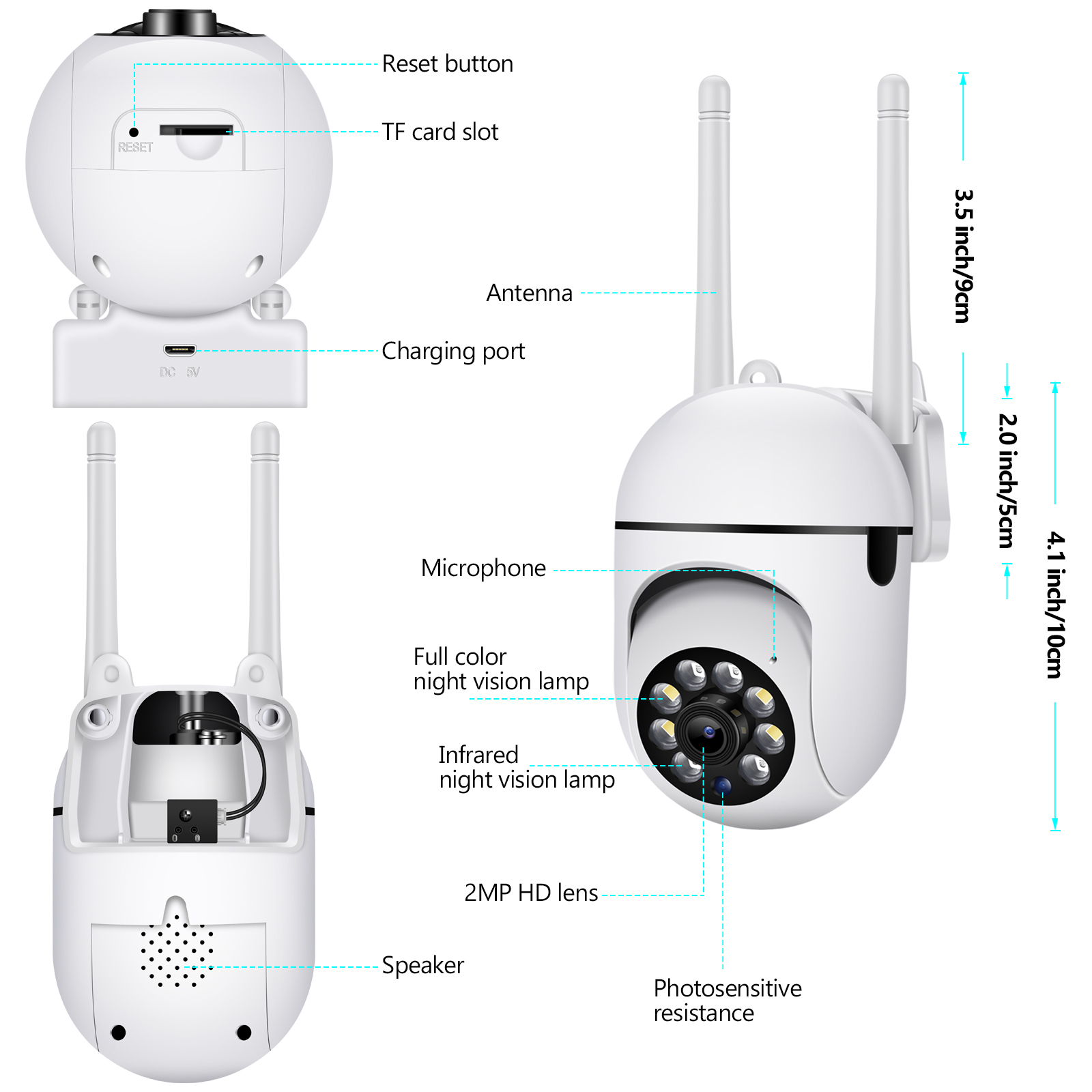 Fotocamera IP Ultra HD 5MP H265 PTZ Camere WiFi esterni 1080p AI Sicurezza di rilevamento umano CCTV Sorveglianza AP WiFi Spot5640067