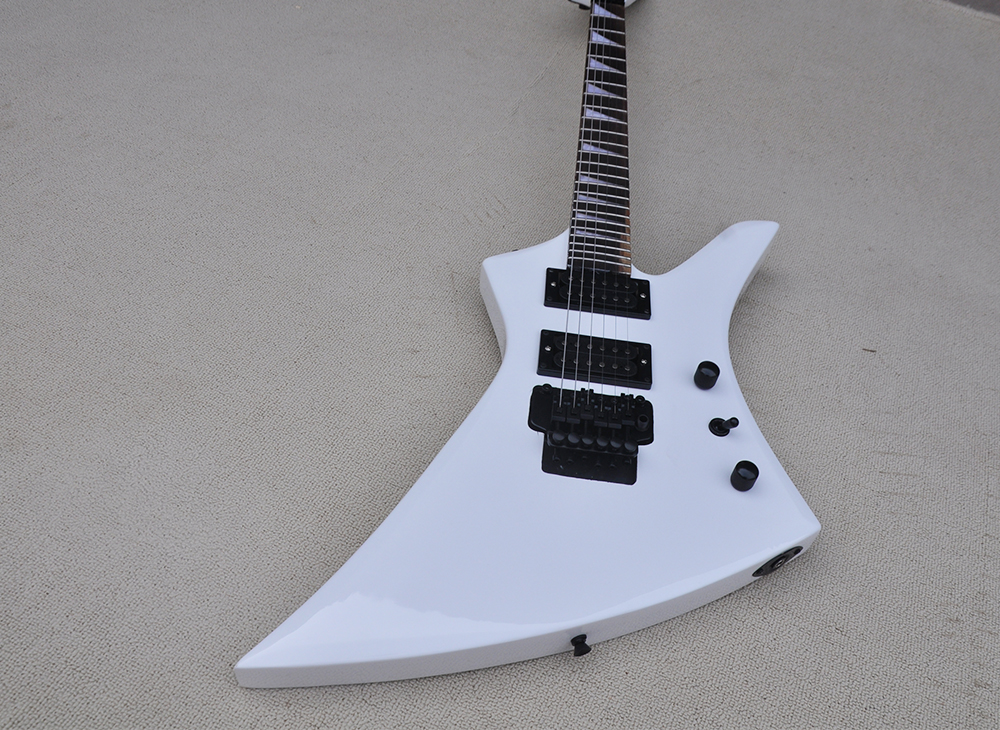 White 6 Strings Unusual Electric Guitar with Hubuckers Pickups Rosewood Fretboard