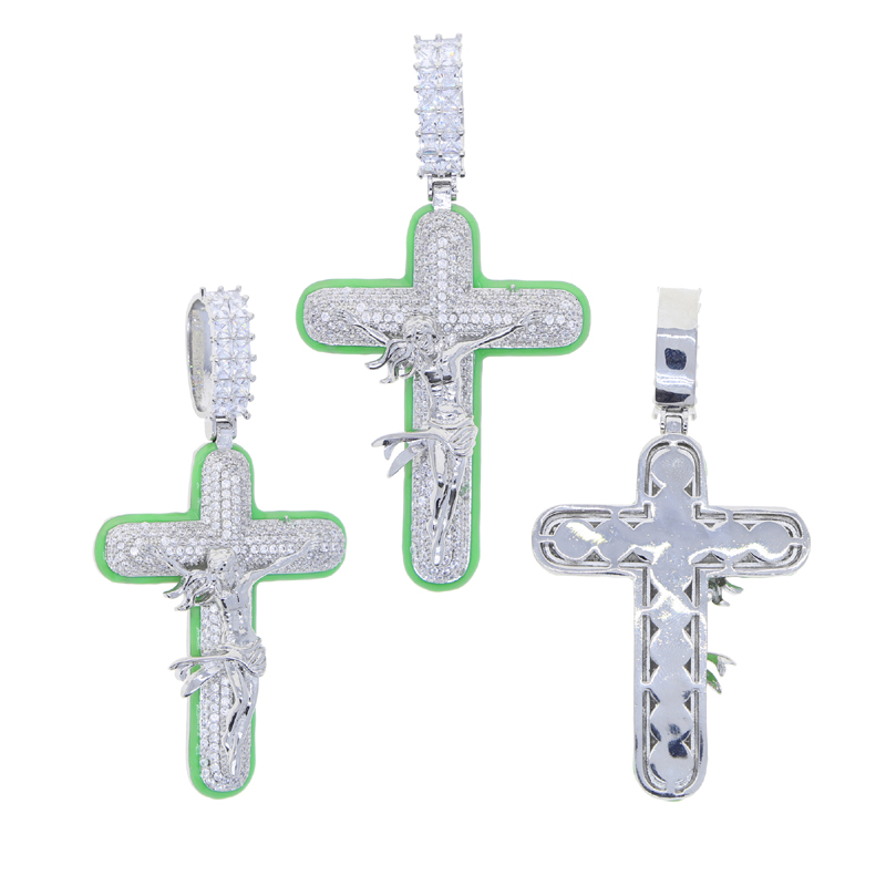 Hommes femmes Hip Hop jésus croix pendentif entièrement pavé 5A cubique zircone chaîne de Tennis glacé Bling collier HipHop bijoux mode