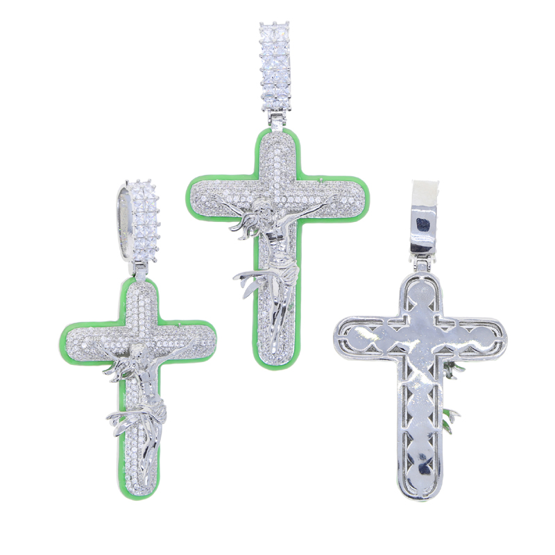 Hombres Mujeres Hip Hop Jesús Cruz Colgante Completamente pavimentado 5A Cubic Zirconia Cadena de tenis Iced Out Bling Collar HipHop Joyería Moda