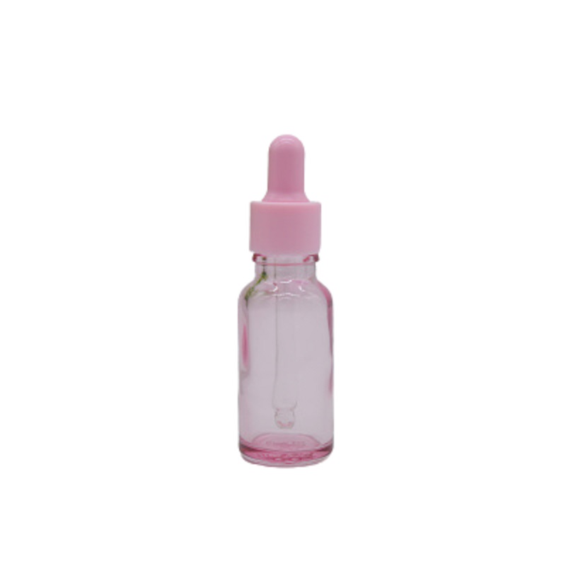 Imballaggio vuoto Vetro Bottiglia rosa trasparente Spalla rotonda Colletto rosa cosmetico Pipetta in gomma Fiale Contenitore di imballaggio riutilizzabile 5 ml 10 ml 15 ml 20 ml 30 ml 50 ml 100 ml