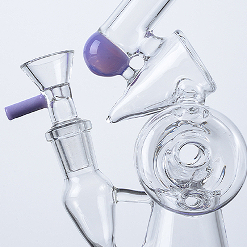 Slitted Donut Hookahs Double Recycler Milk Green Purple Glass Bong Sidecar Dab Rigs Oil Rig Perc Percolator With Bowl XL320