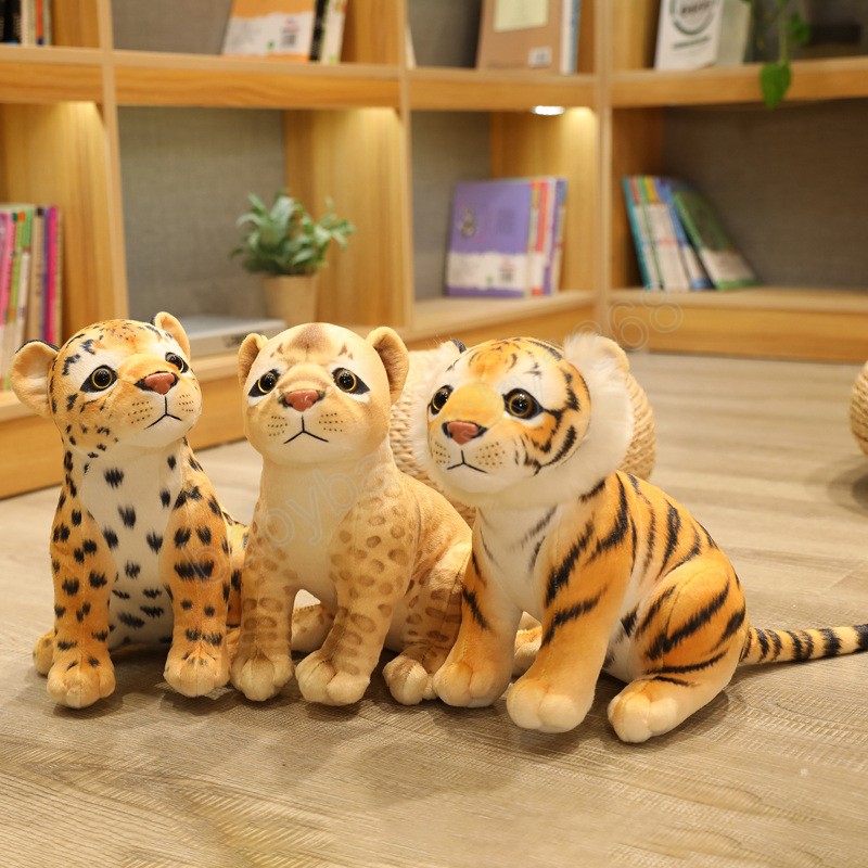 30cm simulación León tigre leopardo juguetes de peluche muñecos de animales realistas peluche suave Kawaii decoración de la habitación regalo para bebés y niños