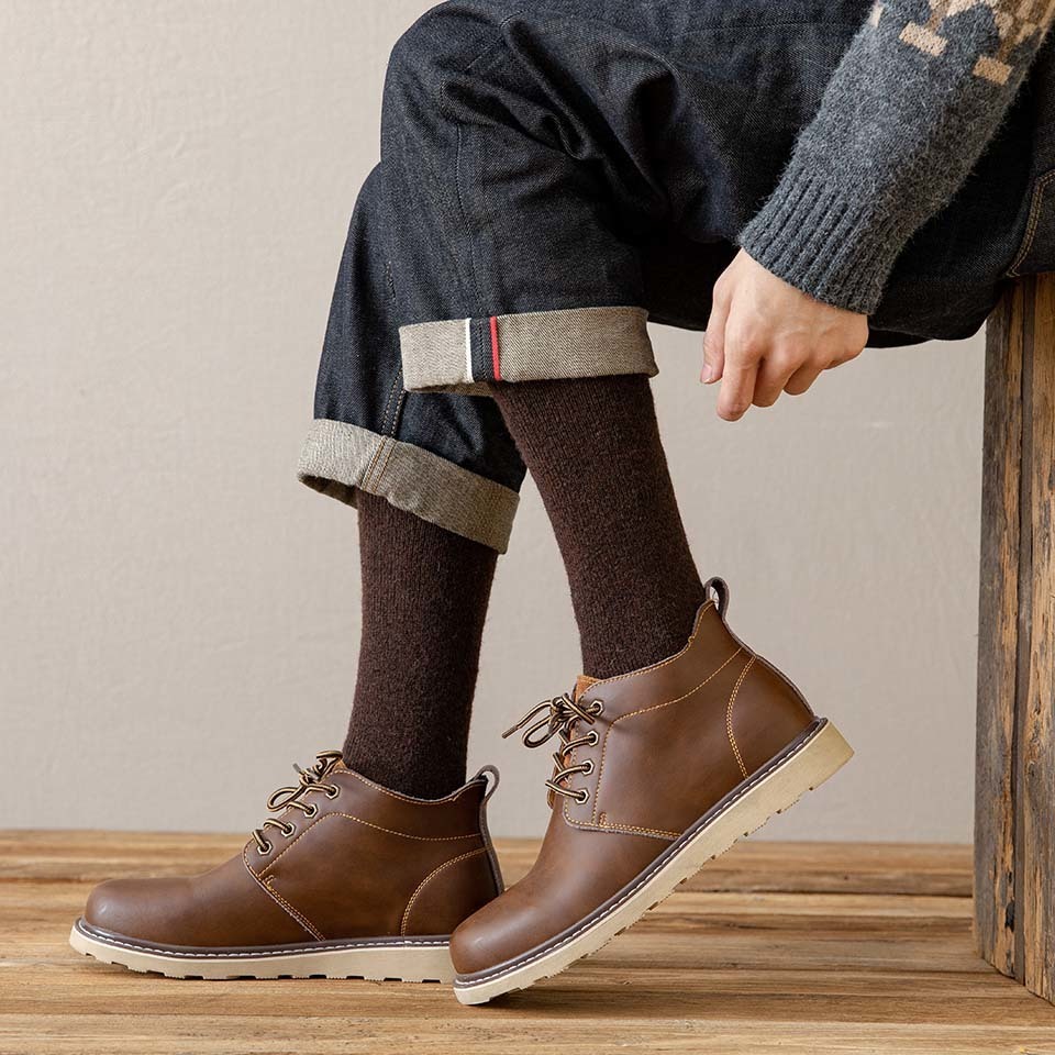 Men's Socks Winter Knee Wool Long Thick Warm Harajuku Retro Compression High Male Sock 221027