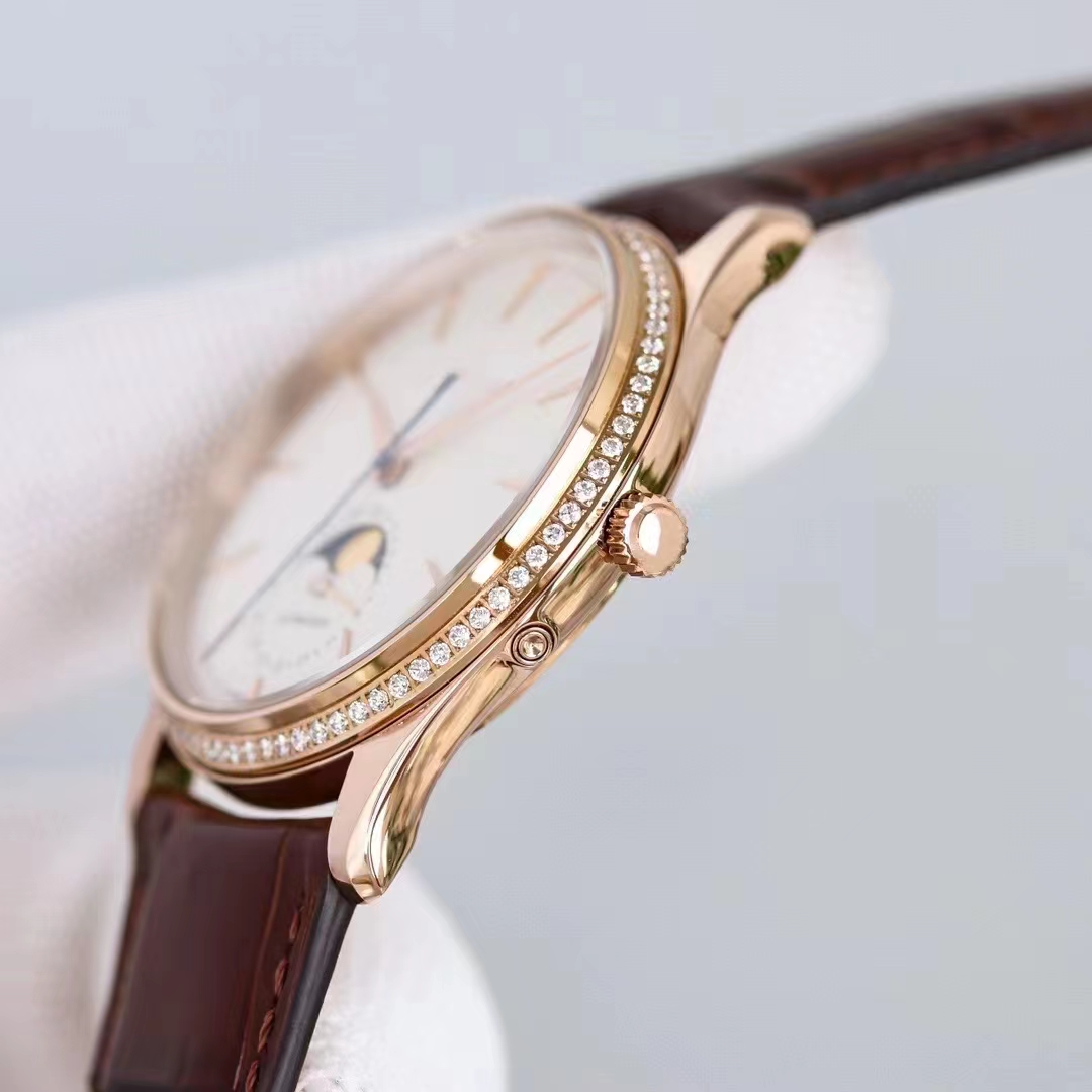 Mechanische Herrenuhr, 39 mm, Gehäuse aus Roségold, Lünette mit Diamant 925, Super-Uhrwerk, vollautomatische Kette, Mondphasenserie, elegante klassische Luxusuhren