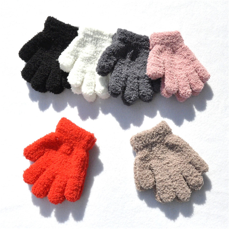 Warmom Coral Fleece Thicken Kids Gloves Winter Håll varma barn baby plysch päls fullfinger mettens mjuka handskar 3 storlekar för 3-6y 5-11y 13y