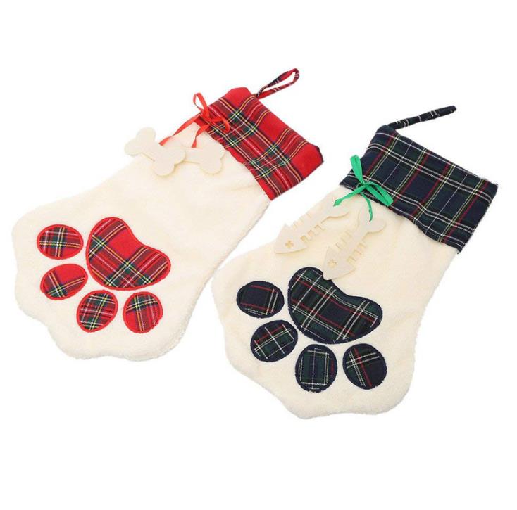 Cat Dog Paw Christmas Stocking Xmas Sock Decoration Snowfrint Pottroprint نمط عيد الميلاد جوارب Apple Candy Gift For Kid SN07