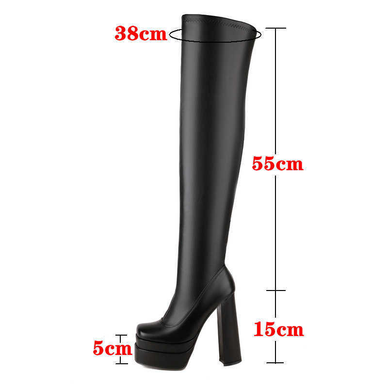 Stiefel 2022 Mode Stretch Frauen Über Das Knie Plattform Chunky High Heel Oberschenkel Herbst Winter Karree Zehe Seitlichem Reißverschluss y2210