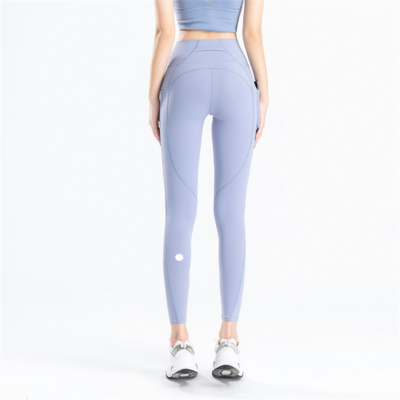 LL-mallas de Yoga para mujer, pantalones deportivos de realce para ejercicio, correr con bolsillo, gimnasio, sin costuras, color melocotón, ajustados a tope, 248E