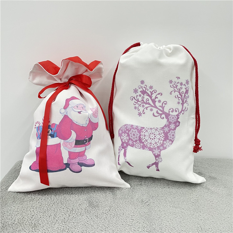 ABD depo süblimasyonu Noel Santa çuvalları küçük orta büyük katmanlı Noel polyester tuval hediye çantası şeker çantaları yeniden kullanılabilir xmas için kişiselleştirilmiş