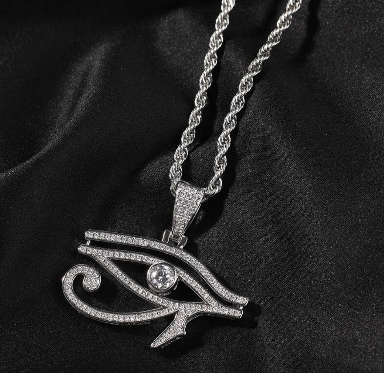 Hip Hop Colares AAA CZ Pedra Pavimentada Bling Iced Out Eye of Horus Pingentes Colares para Homens Rapper Jewelry8636232