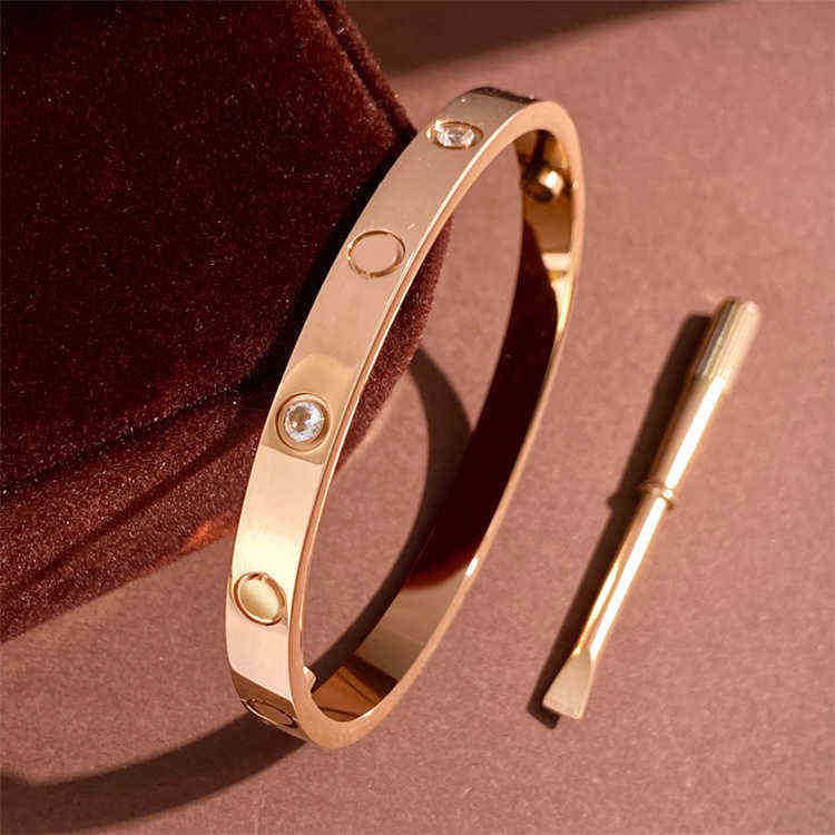 Bracelet Bracelet Femmes Hommes 4CZ Titane Acier Bracelets Pour Amant Or Argent Rose Mode Bracelet Bijoux avec velours bag228W