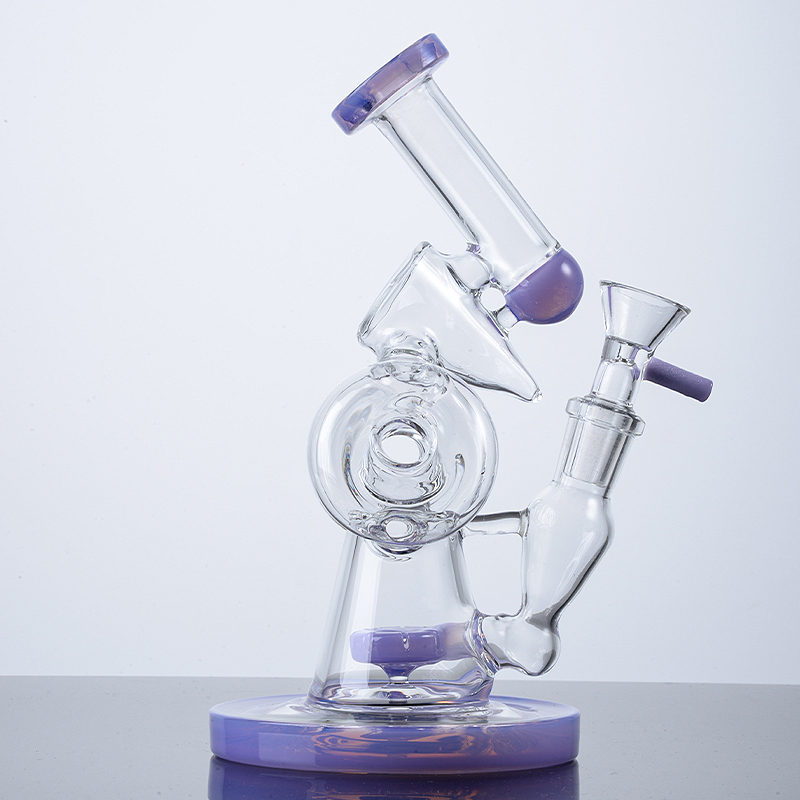 Hockahs Unique Glass Bong Double Recycler Slitted Donut Percolator Sidecar 14mm Female Joint Water Pipe XL-320