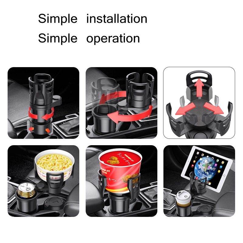 Sundries 2 في 1 Hole Hole Car Cup حامل 360 زجاجة شرب قابلة للتعديل قابلة للضبط
