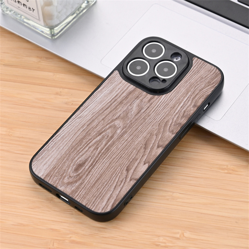 iPhone 14 Plus 13 12 11 Pro Max Fashion Cover 안티 드롭 충격 방지 용 나무 그레인 PU 가죽 전화 케이스