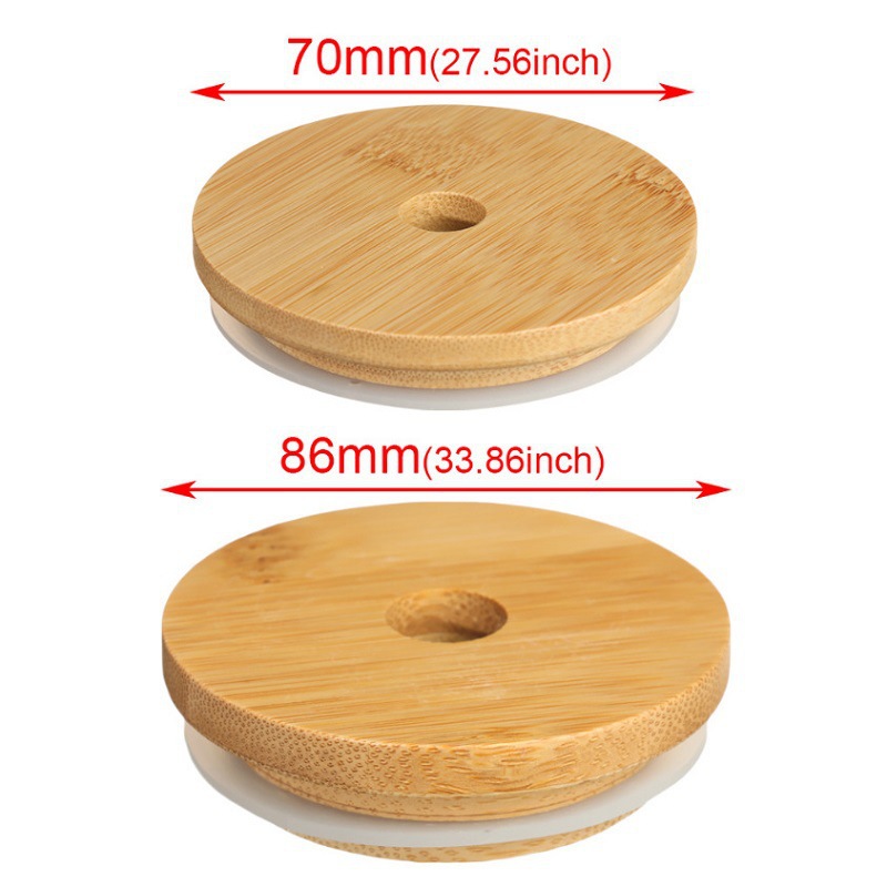 Natural Bamboo Cap Lids Reusable Wooden Mason Jar Lid Sealing Caps With Straw Hole And Silicone Seal DH98